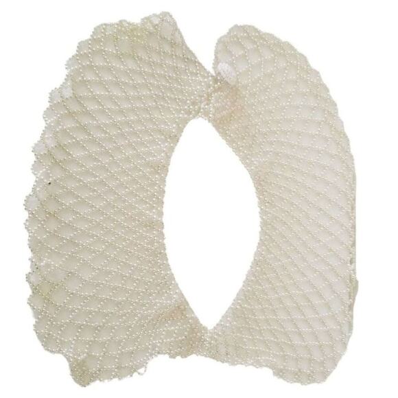 Vintage Faux Mini Multi Size White Pearl Wide Collar Bib Necklace Pearl Button - Picture 6 of 6